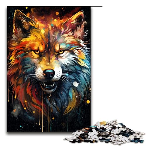 Puzzle für Erwachsene bunt Psychedelischer Feuerwolf 1000 Teile Holzpuzzle für Kinder ab 14 Jahren anspruchsvolles Spiel 75 x 50 cm von zouxangzz