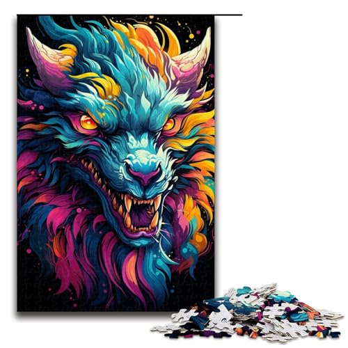Puzzle für Erwachsene bunt Psychedelischer asiatischer Drache 1000 Teile Holzpuzzle für Kinder ab 14 Jahren anspruchsvolles Spiel 75 x 50 cm von zouxangzz