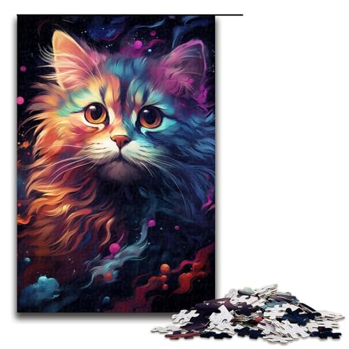 Puzzle für Erwachsene bunt psychedelisch süßes Nebelkätzchen 1000 Teile Holzpuzzle für Erwachsene und Kinder ab 14 Jahren Lernspielzeug 75 x 50 cm von zouxangzz