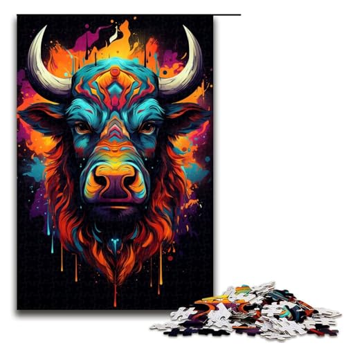 Puzzle für Erwachsene bunt psychedelisch von Psychedelic Buffalo 1000 Teile Holzpuzzle für Kinder ab 14 Jahren anspruchsvolles Spiel 75 x 50 cm von zouxangzz