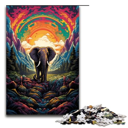 Puzzle für Erwachsene bunter Elefant 12 1000 Teile Holzpuzzle für Kinder ab 12 Jahren Lernspielzeug 75 x 50 cm von zouxangzz