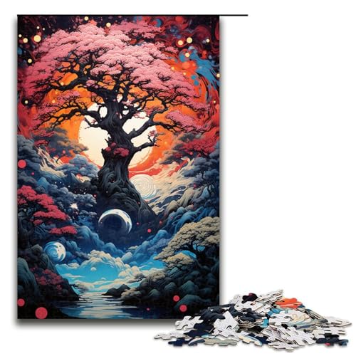 Puzzle für Erwachsene bunter Kirschblütenbaum 1000 Teile Holzpuzzle für Kinder ab 12 Jahren anspruchsvolles Spiel 75 x 50 cm von zouxangzz