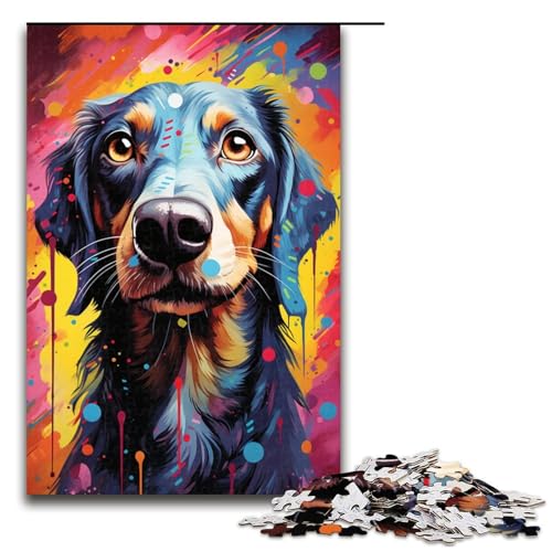 Puzzle für Erwachsene bunter Psychedelischer Dackel 1000 teiliges Holzpuzzle für Familienspiele 75 x 50 cm von zouxangzz