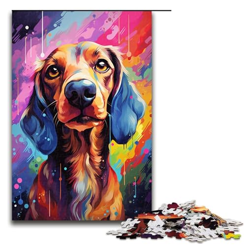 Puzzle für Erwachsene bunter Psychedelischer Dackel 1000 teiliges Holzpuzzle für Kinder ab 14 Jahren Heimdekoration 75 x 50 cm von zouxangzz