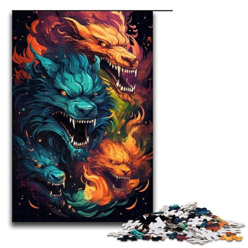 Puzzle für Erwachsene bunter süßer Drache 1000 Teile Holzpuzzle für Familienspiele 75 x 50 cm von zouxangzz