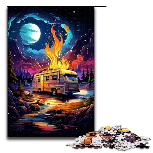 Puzzle für Erwachsene buntes Auto bei Nacht 1000 Teile Holzpuzzle für Kinder ab 12 Jahren anspruchsvolles Spiel 75 x 50 cm von zouxangzz