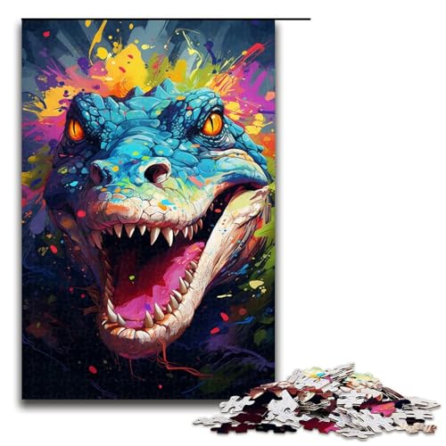 Puzzle für Erwachsene buntes Gemälde Krokodil 1000 Teile Holzpuzzle für Kinder ab 12 Jahren anspruchsvolles Spiel 75 x 50 cm von zouxangzz
