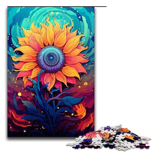 Puzzle für Erwachsene buntes Gemälde Sonnenblume 1000 Teile Holzpuzzle für Erwachsene und Kinder ab 12 Jahren 75 x 50 cm von zouxangzz
