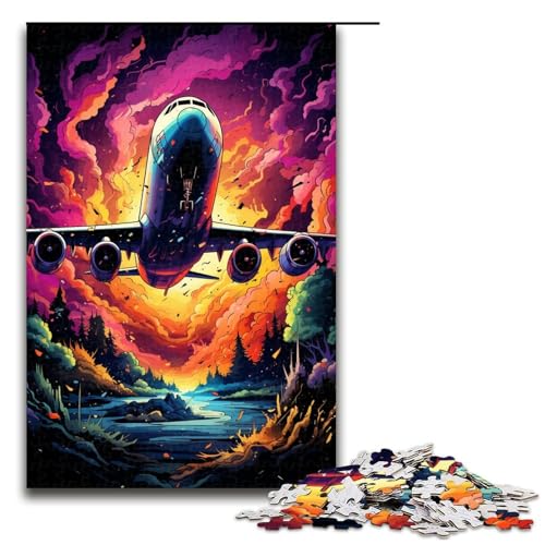Puzzle für Erwachsene buntes psychedelisches Flugzeug 1000 Teile Holzpuzzle für Erwachsene und Kinder ab 14 Jahren 75 x 50 cm von zouxangzz