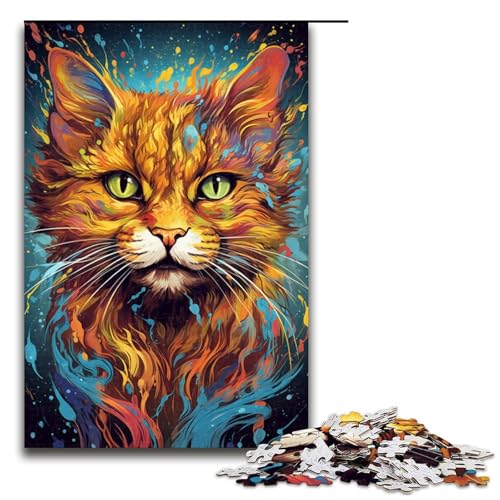 Puzzle für Erwachsene buntes psychedelisches Katzen Puzzle 1000 Teile Holzpuzzle für Kinder ab 14 Jahren anspruchsvolles Spiel 75 x 50 cm von zouxangzz