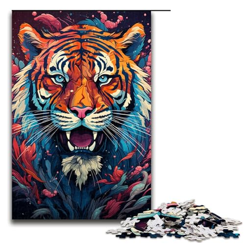 Puzzle für Erwachsene buntes psychedelisches Tigergesicht 1000 teiliges Holzpuzzle für Kinder ab 14 Jahren Heimdekoration 75 x 50 cm von zouxangzz