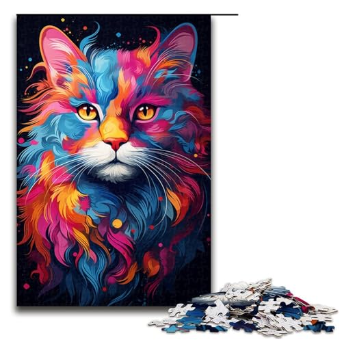 Puzzle für Erwachsene buntes süßes Kätzchen 1000 Teile Holzpuzzle für Erwachsene und Kinder ab 12 Jahren 75 x 50 cm von zouxangzz