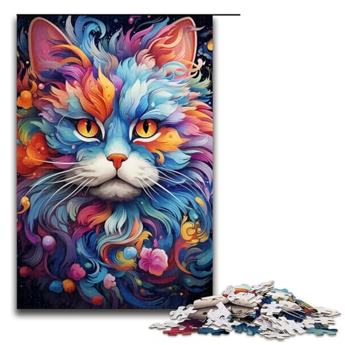 Puzzle für Erwachsene buntes süßes Kätzchen 1000 Teile Holzpuzzle für Kinder ab 12 Jahren anspruchsvolles Spiel 75 x 50 cm von zouxangzz