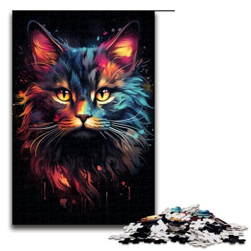 Puzzle für Erwachsene farbenfroh Bizarre psychedelische Katzen 1000 Teile Holzpuzzle für Kinder ab 12 Jahren anspruchsvolles Spiel 75 x 50 cm von zouxangzz
