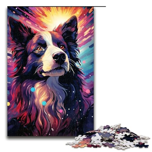 Puzzle für Erwachsene farbenfroh psychedelisch Border Collie 1000 Teile Holzpuzzle für Kinder ab 14 Jahren anspruchsvolles Spiel 75 x 50 cm von zouxangzz