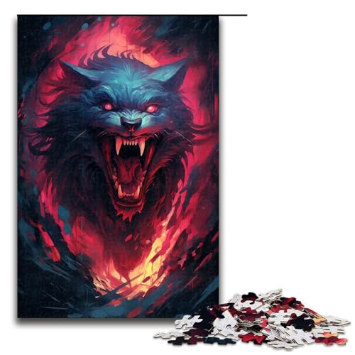 Puzzle für Erwachsene farbenfroh psychedelisch böser Wolf 1 1000 Teile Holzpuzzle für Erwachsene und Kinder ab 14 Jahren Lernspielzeug 75 x 50 cm von zouxangzz