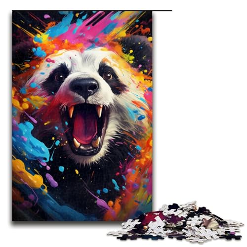 Puzzle für Erwachsene farbenfroh psychedelisch süßer Kleiner Panda 1000 Teile Holzpuzzle für Erwachsene und Kinder ab 14 Jahren 75 x 50 cm von zouxangzz