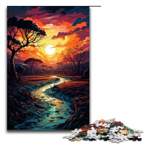 Puzzle für Erwachsene farbenfroh psychedelisch verträumter Sonnenuntergang 1000 teiliges Holzpuzzle für Erwachsene und Kinder ab 14 Jahren 75 x 50 cm von zouxangzz