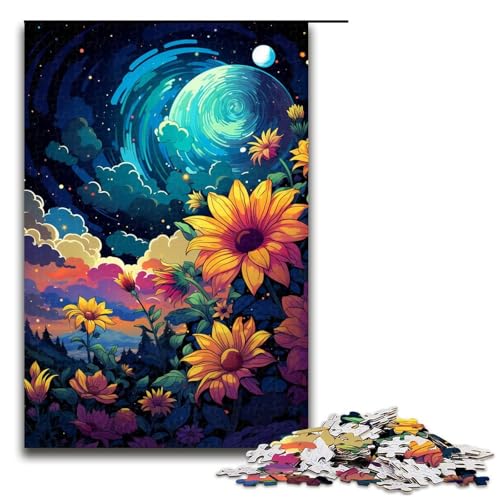 Puzzle für Erwachsene farbenfrohe Bezaubernde Sonnenblumen 1000 Teile Holzpuzzle für Erwachsene und Kinder ab 12 Jahren Lernspielzeug 75 x 50 cm von zouxangzz