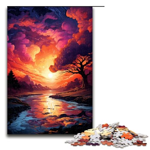 Puzzle für Erwachsene farbenfrohe Fantasie Sonnenuntergangslandschaft 1000 Teile Holzpuzzle für Kinder ab 12 Jahren anspruchsvolles Spiel 75 x 50 cm von zouxangzz
