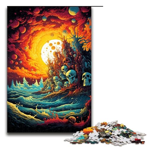 Puzzle für Erwachsene farbenfrohe Fantasie Sonnenuntergangswellen 1000 Teile Holzpuzzle für Erwachsene und Kinder ab 12 Jahren 75 x 50 cm von zouxangzz