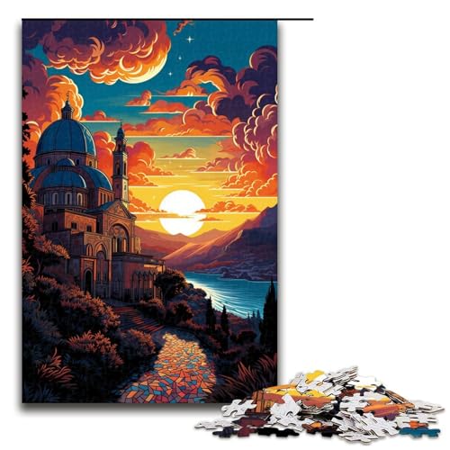 Puzzle für Erwachsene farbenfrohe Psychedelia an der Amalfiküste 1000 Teile Holzpuzzle für Kinder ab 14 Jahren anspruchsvolles Spiel 75 x 50 cm von zouxangzz