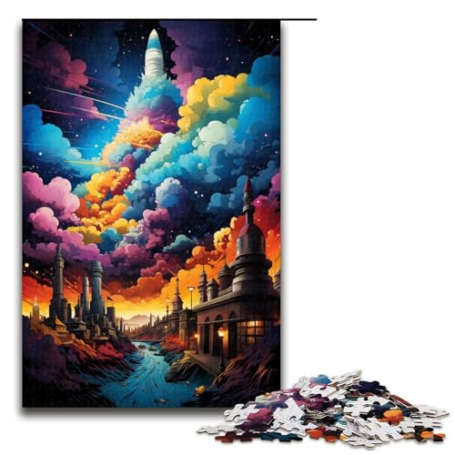 Puzzle für Erwachsene farbenfrohe Psychedelia atemberaubender Städte 1000 Teile Holzpuzzle für Erwachsene und Kinder ab 14 Jahren Lernspielzeug 75 x 50 cm von zouxangzz
