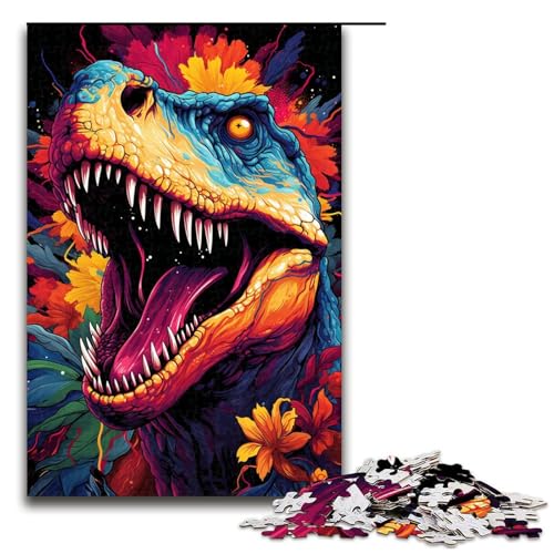 Puzzle für Erwachsene farbenfrohe Psychedelia der Dinosaurier 1000 Teile Holzpuzzle für Erwachsene und Kinder ab 12 Jahren Lernspielzeug 75 x 50 cm von zouxangzz
