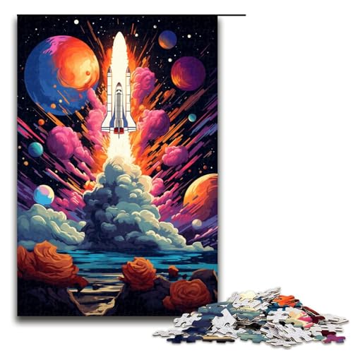 Puzzle für Erwachsene farbenfrohe Psychedelia des Raumschiffs 1000 Teile Holzpuzzle für Kinder ab 14 Jahren anspruchsvolles Spiel 75 x 50 cm von zouxangzz