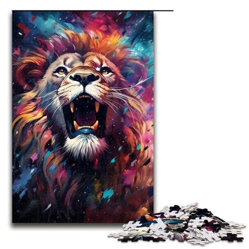 Puzzle für Erwachsene farbenfrohe Psychedelia des Weltraumlöwen 1000 Teile Holzpuzzle für Kinder ab 14 Jahren anspruchsvolles Spiel 75 x 50 cm von zouxangzz