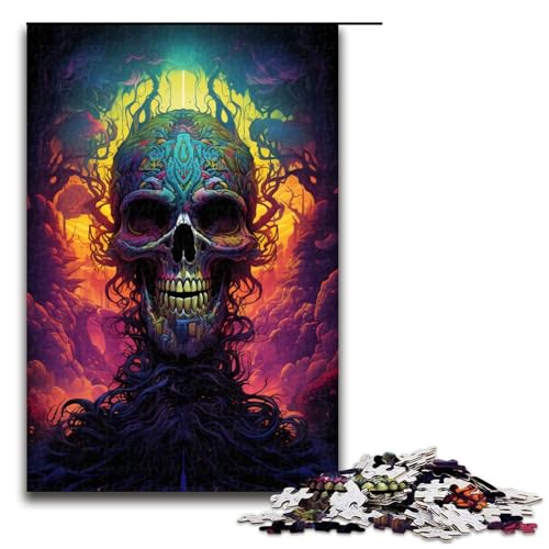 Puzzle für Erwachsene farbenfrohe Psychedelia geheimnisvoller Totenköpfe 1000 Teile Holzpuzzle für Kinder ab 14 Jahren anspruchsvolles Spiel 75 x 50 cm von zouxangzz