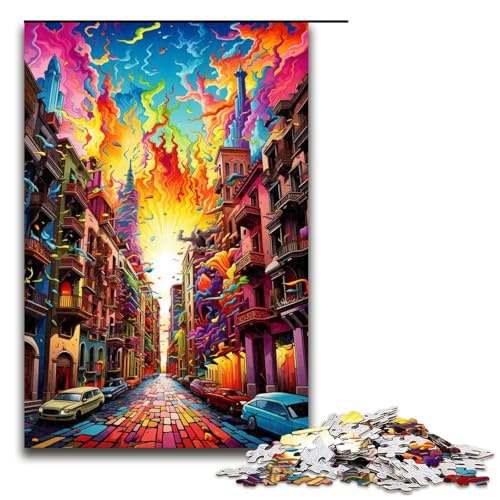 Puzzle für Erwachsene farbenfrohe Psychedelia in Barcelona 1000 Teile Holzpuzzle für Erwachsene und Kinder ab 12 Jahren Lernspielzeug 75 x 50 cm von zouxangzz
