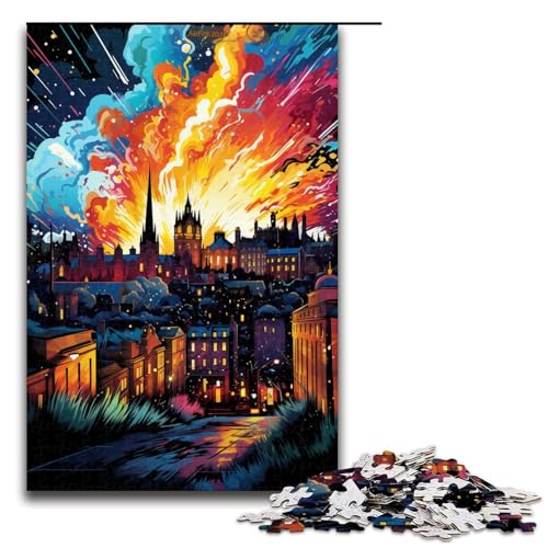 Puzzle für Erwachsene farbenfrohe Psychedelia in Edinburgh 1000 Teile Holzpuzzle für Erwachsene und Kinder ab 12 Jahren Lernspielzeug 75 x 50 cm von zouxangzz