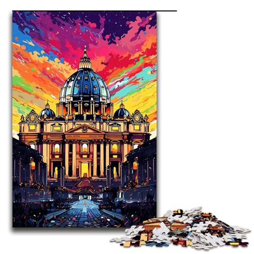 Puzzle für Erwachsene farbenfrohe Psychedelia in der Vatikanstadt 1000 teiliges Holzpuzzle für Kinder ab 12 Jahren Lernspielzeug 75 x 50 cm von zouxangzz