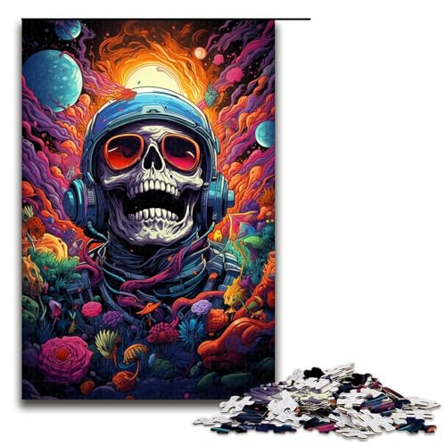 Puzzle für Erwachsene farbenfrohe Psychedelia mit Skelett Astronauten 1000 Teile tolles Geschenk geeignet für Teenager ab 14 Jahren 75 x 50 cm von zouxangzz