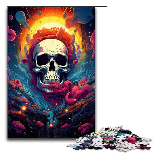 Puzzle für Erwachsene farbenfrohe Psychedelia mit psychedelischen Totenköpfen 1000 Teile Holzpuzzle für Erwachsene und Kinder ab 14 Jahren Lernspielzeug 75 x 50 cm von zouxangzz