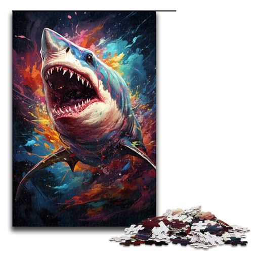 Puzzle für Erwachsene farbenfrohe Psychedelia of Sharks 1000 Teile Holzpuzzle für Kinder ab 14 Jahren anspruchsvolles Spiel 75 x 50 cm von zouxangzz