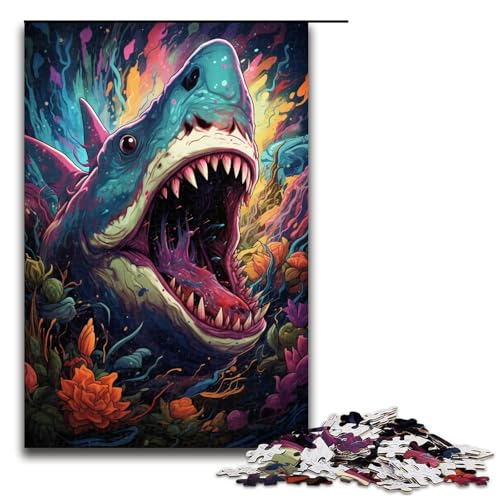 Puzzle für Erwachsene farbenfrohe Psychedelia of Sharks 1000 Teile Holzpuzzle für Kinder ab 14 Jahren anspruchsvolles Spiel 75 x 50 cm von zouxangzz
