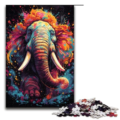 Puzzle für Erwachsene farbenfrohe Psychedelia süßer Elefanten 1000 Teile Holzpuzzle für Erwachsene und Kinder ab 12 Jahren Lernspielzeug 75 x 50 cm von zouxangzz