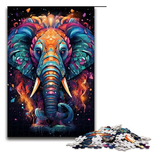 Puzzle für Erwachsene farbenfrohe Psychedelia von Sternen Tier Elefant 1000 Teile Holzpuzzle für Kinder ab 14 Jahren anspruchsvolles Spiel 75 x 50 cm von zouxangzz