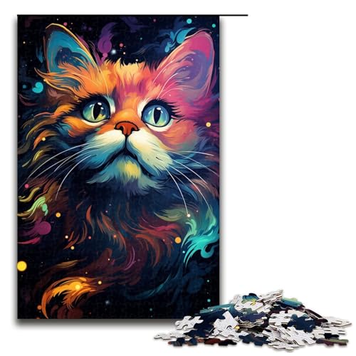 Puzzle für Erwachsene farbenfrohe exotische Zeichnungskatze 1000 Teile Holzpuzzle für Erwachsene und Kinder ab 12 Jahren 75 x 50 cm von zouxangzz
