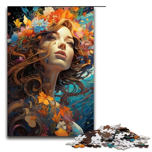 Puzzle für Erwachsene farbenfrohe psychedelische Blumenfrau 1000 Teile Holzpuzzle für Erwachsene und Kinder ab 14 Jahren Lernspielzeug 75 x 50 cm von zouxangzz