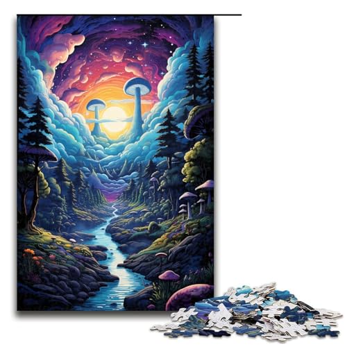 Puzzle für Erwachsene farbenfrohe psychedelische Fantasielandschaft 1000 teiliges Holzpuzzle für Familienspiele 75 x 50 cm von zouxangzz