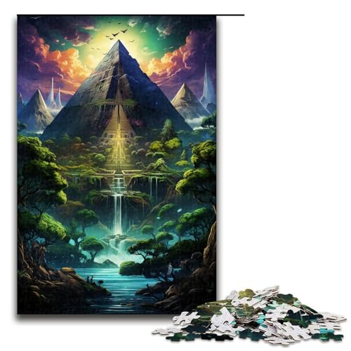 Puzzle für Erwachsene farbenfrohe psychedelische Fantasiepyramide 1000 Teile Holzpuzzle für Familienspiele 75 x 50 cm von zouxangzz