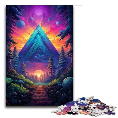 Puzzle für Erwachsene farbenfrohe psychedelische Fantasiepyramide 1000 Teile Holzpuzzle für Familienspiele 75 x 50 cm von zouxangzz