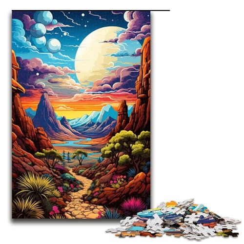 Puzzle für Erwachsene farbenfrohe psychedelische Fantasiewüste 1000 Teile Holzpuzzle für Erwachsene und Kinder ab 14 Jahren 75 x 50 cm von zouxangzz