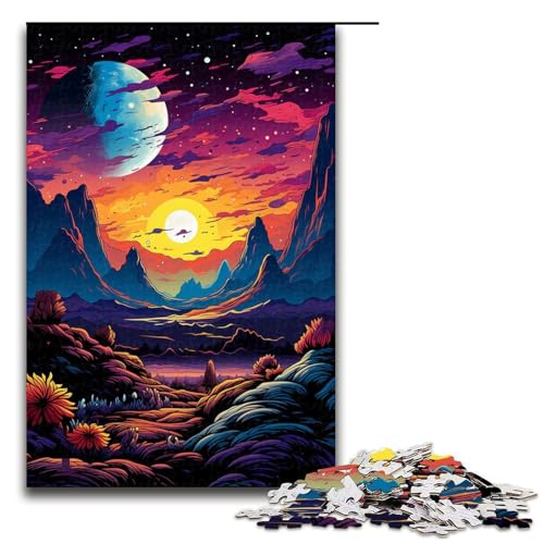 Puzzle für Erwachsene farbenfrohe psychedelische Fantasiewüste 1000 Teile Holzpuzzle für Erwachsene und Kinder ab 14 Jahren 75 x 50 cm von zouxangzz