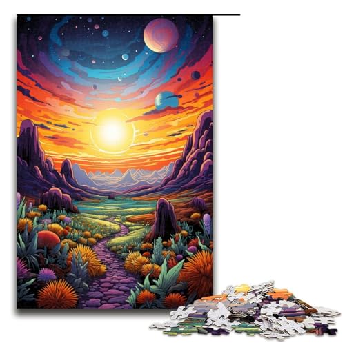 Puzzle für Erwachsene farbenfrohe psychedelische Fantasiewüste 1000 teiliges Holzpuzzle für Familienspiele 75 x 50 cm von zouxangzz