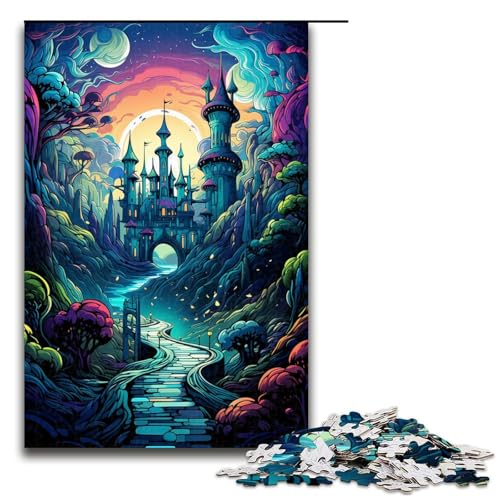 Puzzle für Erwachsene farbenfrohe psychedelische Fantasy Stadt 1000 Teile Holzpuzzle für Erwachsene und Kinder ab 14 Jahren 75 x 50 cm von zouxangzz
