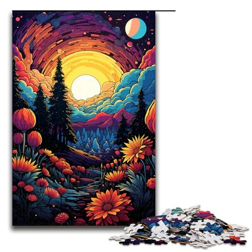 Puzzle für Erwachsene farbenfrohe psychedelische Kunst 1000 Teile Holzpuzzle für Erwachsene und Kinder ab 14 Jahren 75 x 50 cm von zouxangzz